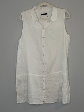 Sleeveless White Button-Front Linen Tunic